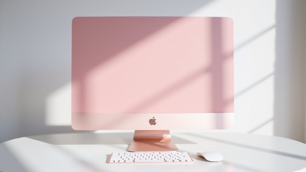 różowy iMac wzbogaca wystrój